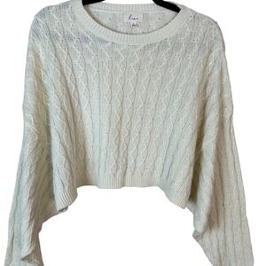 Lina Cream Cable Knit Cropped Sweater‎ Women's Size L Bell Sleeve